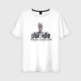 Женская футболка хлопок Oversize с принтом Терминатор в Белгороде, 100% хлопок | свободный крой, круглый ворот, спущенный рукав, длина до линии бедер
 | genisys | terminator | арнольд | генезис | терминатор | шварцнеггер