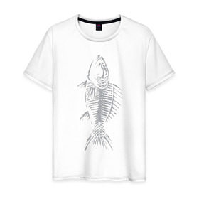 Мужская футболка хлопок с принтом Fish в Белгороде, 100% хлопок | прямой крой, круглый вырез горловины, длина до линии бедер, слегка спущенное плечо. | скелет