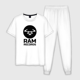 Мужская пижама хлопок с принтом Ram Records Main в Белгороде, 100% хлопок | брюки и футболка прямого кроя, без карманов, на брюках мягкая резинка на поясе и по низу штанин
 | drum | music | ram | records
