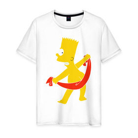 Мужская футболка хлопок с принтом Барт с полотенцем в Белгороде, 100% хлопок | прямой крой, круглый вырез горловины, длина до линии бедер, слегка спущенное плечо. | барт с полотенцем the simpson симпсоны bart