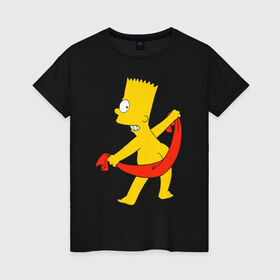 Женская футболка хлопок с принтом Барт с полотенцем в Белгороде, 100% хлопок | прямой крой, круглый вырез горловины, длина до линии бедер, слегка спущенное плечо | барт с полотенцем the simpson симпсоны bart