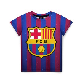 Детская футболка 3D с принтом Барселона в Белгороде, 100% гипоаллергенный полиэфир | прямой крой, круглый вырез горловины, длина до линии бедер, чуть спущенное плечо, ткань немного тянется | barcelona | барса | барселона | спорт | фк | футбол