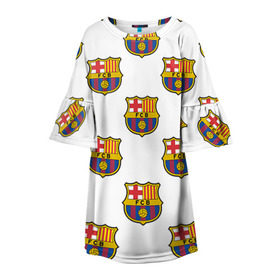 Детское платье 3D с принтом Барселона в Белгороде, 100% полиэстер | прямой силуэт, чуть расширенный к низу. Круглая горловина, на рукавах — воланы | Тематика изображения на принте: barcelona | барса | барселона | спорт | фк | футбол