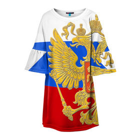 Детское платье 3D с принтом Флаг и герб РФ в Белгороде, 100% полиэстер | прямой силуэт, чуть расширенный к низу. Круглая горловина, на рукавах — воланы | герб | патриот | россия | рф | флаг