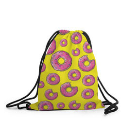 Рюкзак-мешок 3D с принтом Пончики в Белгороде, 100% полиэстер | плотность ткани — 200 г/м2, размер — 35 х 45 см; лямки — толстые шнурки, застежка на шнуровке, без карманов и подкладки | donut | simpsons | паттерн | пончик