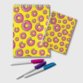Блокнот с принтом Пончики в Белгороде, 100% бумага | 48 листов, плотность листов — 60 г/м2, плотность картонной обложки — 250 г/м2. Листы скреплены удобной пружинной спиралью. Цвет линий — светло-серый
 | donut | simpsons | паттерн | пончик