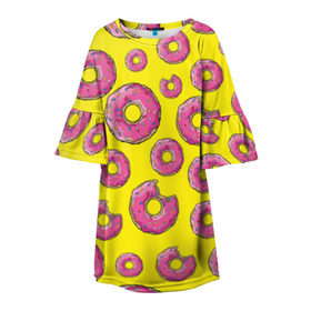 Детское платье 3D с принтом Пончики в Белгороде, 100% полиэстер | прямой силуэт, чуть расширенный к низу. Круглая горловина, на рукавах — воланы | donut | simpsons | паттерн | пончик
