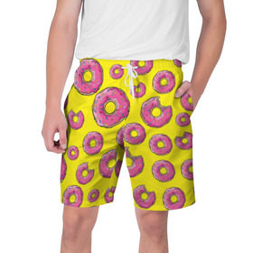 Мужские шорты 3D с принтом Пончики в Белгороде,  полиэстер 100% | прямой крой, два кармана без застежек по бокам. Мягкая трикотажная резинка на поясе, внутри которой широкие завязки. Длина чуть выше колен | donut | simpsons | паттерн | пончик