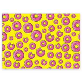 Поздравительная открытка с принтом Пончики в Белгороде, 100% бумага | плотность бумаги 280 г/м2, матовая, на обратной стороне линовка и место для марки
 | donut | simpsons | паттерн | пончик