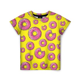 Детская футболка 3D с принтом Пончики в Белгороде, 100% гипоаллергенный полиэфир | прямой крой, круглый вырез горловины, длина до линии бедер, чуть спущенное плечо, ткань немного тянется | donut | simpsons | паттерн | пончик