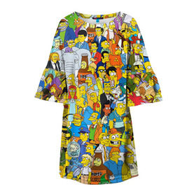 Детское платье 3D с принтом Симпсоны в Белгороде, 100% полиэстер | прямой силуэт, чуть расширенный к низу. Круглая горловина, на рукавах — воланы | гомер