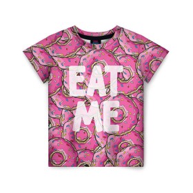 Детская футболка 3D с принтом Eat me в Белгороде, 100% гипоаллергенный полиэфир | прямой крой, круглый вырез горловины, длина до линии бедер, чуть спущенное плечо, ткань немного тянется | гомер