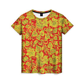 Женская футболка 3D с принтом Хохлома в Белгороде, 100% полиэфир ( синтетическое хлопкоподобное полотно) | прямой крой, круглый вырез горловины, длина до линии бедер | роспись | узор | хохлома