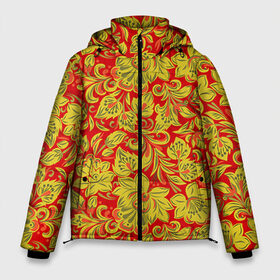 Мужская зимняя куртка 3D с принтом Хохлома в Белгороде, верх — 100% полиэстер; подкладка — 100% полиэстер; утеплитель — 100% полиэстер | длина ниже бедра, свободный силуэт Оверсайз. Есть воротник-стойка, отстегивающийся капюшон и ветрозащитная планка. 

Боковые карманы с листочкой на кнопках и внутренний карман на молнии. | Тематика изображения на принте: роспись | узор | хохлома