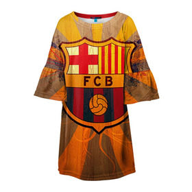 Детское платье 3D с принтом Barcelona в Белгороде, 100% полиэстер | прямой силуэт, чуть расширенный к низу. Круглая горловина, на рукавах — воланы | Тематика изображения на принте: barcelona | барса | барселона | спорт | футбол