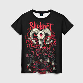 Женская футболка 3D с принтом Slipknot в Белгороде, 100% полиэфир ( синтетическое хлопкоподобное полотно) | прямой крой, круглый вырез горловины, длина до линии бедер | deth | rock | slipknot | баран | маска | мрак | рок | слипнот | череп