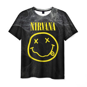 Мужская футболка 3D с принтом Nirvana в Белгороде, 100% полиэфир | прямой крой, круглый вырез горловины, длина до линии бедер | Тематика изображения на принте: cobain | curt | nirvana | rock | smile | кобейн | курт | рок | смайл