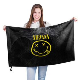 Флаг 3D с принтом Nirvana в Белгороде, 100% полиэстер | плотность ткани — 95 г/м2, размер — 67 х 109 см. Принт наносится с одной стороны | cobain | curt | nirvana | rock | smile | кобейн | курт | рок | смайл