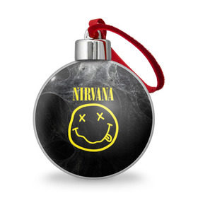 Ёлочный шар с принтом Nirvana в Белгороде, Пластик | Диаметр: 77 мм | Тематика изображения на принте: cobain | curt | nirvana | rock | smile | кобейн | курт | рок | смайл