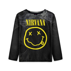 Детский лонгслив 3D с принтом Nirvana в Белгороде, 100% полиэстер | длинные рукава, круглый вырез горловины, полуприлегающий силуэт
 | cobain | curt | nirvana | rock | smile | кобейн | курт | рок | смайл