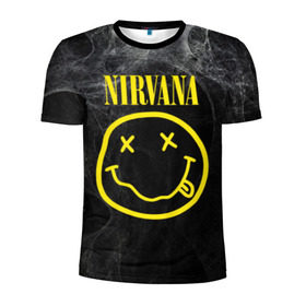 Мужская футболка 3D спортивная с принтом Nirvana в Белгороде, 100% полиэстер с улучшенными характеристиками | приталенный силуэт, круглая горловина, широкие плечи, сужается к линии бедра | Тематика изображения на принте: cobain | curt | nirvana | rock | smile | кобейн | курт | рок | смайл