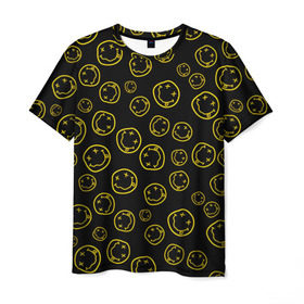 Мужская футболка 3D с принтом Nirvana в Белгороде, 100% полиэфир | прямой крой, круглый вырез горловины, длина до линии бедер | cobain | curt | nirvana | rock | smile | кобейн | курт | рок | смайл