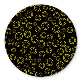 Коврик круглый с принтом Nirvana в Белгороде, резина и полиэстер | круглая форма, изображение наносится на всю лицевую часть | cobain | curt | nirvana | rock | smile | кобейн | курт | рок | смайл