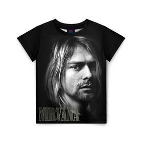 Детская футболка 3D с принтом Nirvana в Белгороде, 100% гипоаллергенный полиэфир | прямой крой, круглый вырез горловины, длина до линии бедер, чуть спущенное плечо, ткань немного тянется | Тематика изображения на принте: cobain | curt | nirvana | rock | кобейн | курт | рок
