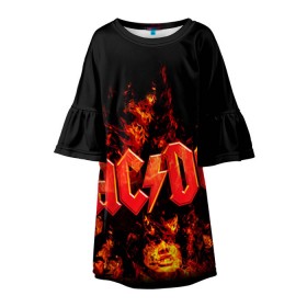 Детское платье 3D с принтом AC/DC в Белгороде, 100% полиэстер | прямой силуэт, чуть расширенный к низу. Круглая горловина, на рукавах — воланы | ac dc | acdc | rock | рок | эйсидиси