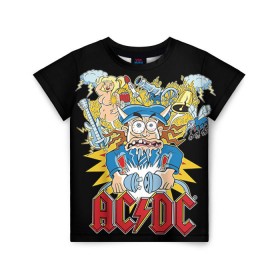 Детская футболка 3D с принтом AC/DC в Белгороде, 100% гипоаллергенный полиэфир | прямой крой, круглый вырез горловины, длина до линии бедер, чуть спущенное плечо, ткань немного тянется | ac dc | acdc | rock | рок | эйсидиси