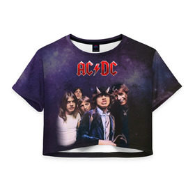 Женская футболка 3D укороченная с принтом AC/DC в Белгороде, 100% полиэстер | круглая горловина, длина футболки до линии талии, рукава с отворотами | ac dc | acdc | hell | highway | rock | to | рок | эйсидиси