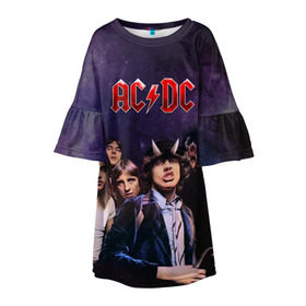 Детское платье 3D с принтом AC/DC в Белгороде, 100% полиэстер | прямой силуэт, чуть расширенный к низу. Круглая горловина, на рукавах — воланы | ac dc | acdc | hell | highway | rock | to | рок | эйсидиси