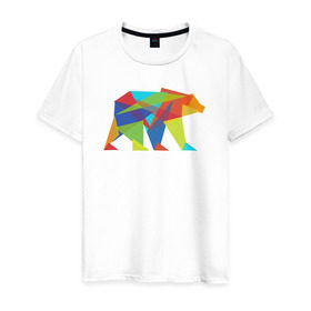 Мужская футболка хлопок с принтом Fractal geometric bear в Белгороде, 100% хлопок | прямой крой, круглый вырез горловины, длина до линии бедер, слегка спущенное плечо. | fractal geometric bear медведь миша треугольн