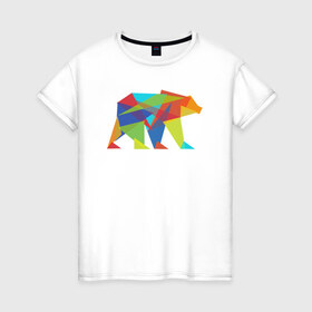 Женская футболка хлопок с принтом Fractal geometric bear в Белгороде, 100% хлопок | прямой крой, круглый вырез горловины, длина до линии бедер, слегка спущенное плечо | fractal geometric bear медведь миша треугольн