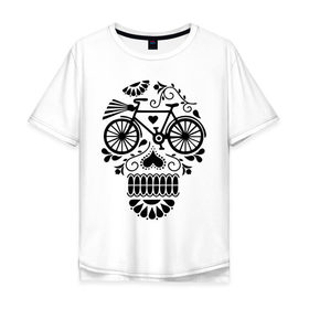 Мужская футболка хлопок Oversize с принтом Велочереп в Белгороде, 100% хлопок | свободный крой, круглый ворот, “спинка” длиннее передней части | bicycle | bike | biker | байк | велик | велосипед | велосипедист | велоспорт | велочереп | спорт | череп