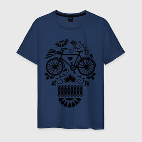 Мужская футболка хлопок с принтом Велочереп в Белгороде, 100% хлопок | прямой крой, круглый вырез горловины, длина до линии бедер, слегка спущенное плечо. | bicycle | bike | biker | байк | велик | велосипед | велосипедист | велоспорт | велочереп | спорт | череп