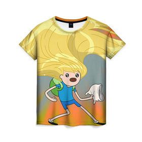 Женская футболка 3D с принтом Волосы Финна в Белгороде, 100% полиэфир ( синтетическое хлопкоподобное полотно) | прямой крой, круглый вырез горловины, длина до линии бедер | джейк