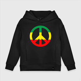 Детское худи Oversize хлопок с принтом Rasta peace в Белгороде, френч-терри — 70% хлопок, 30% полиэстер. Мягкий теплый начес внутри —100% хлопок | боковые карманы, эластичные манжеты и нижняя кромка, капюшон на магнитной кнопке | rasta peace раста мир хиппи