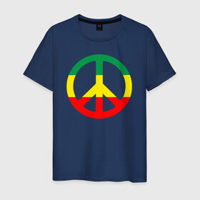 Мужская футболка хлопок с принтом Rasta peace в Белгороде, 100% хлопок | прямой крой, круглый вырез горловины, длина до линии бедер, слегка спущенное плечо. | rasta peace раста мир хиппи