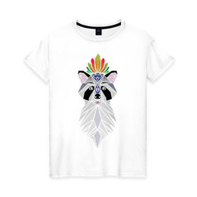 Женская футболка хлопок с принтом Дух енота в Белгороде, 100% хлопок | прямой крой, круглый вырез горловины, длина до линии бедер, слегка спущенное плечо | енот