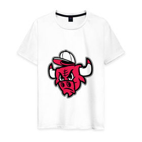 Мужская футболка хлопок с принтом Chicago Bulls (в кепке) в Белгороде, 100% хлопок | прямой крой, круглый вырез горловины, длина до линии бедер, слегка спущенное плечо. | Тематика изображения на принте: chicago bulls | буллз | кепка | чикаго | чикаго буллз