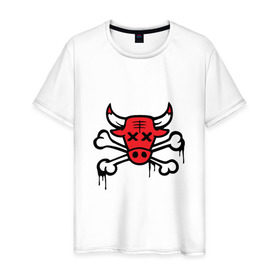 Мужская футболка хлопок с принтом Chicago Bulls (череп) в Белгороде, 100% хлопок | прямой крой, круглый вырез горловины, длина до линии бедер, слегка спущенное плечо. | chicago bulls | буллз | чикаго