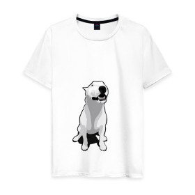 Мужская футболка хлопок с принтом Бультерьер в Белгороде, 100% хлопок | прямой крой, круглый вырез горловины, длина до линии бедер, слегка спущенное плечо. | пес | собака