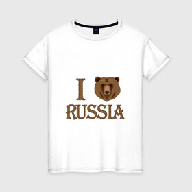 Женская футболка хлопок с принтом I love Russia в Белгороде, 100% хлопок | прямой крой, круглый вырез горловины, длина до линии бедер, слегка спущенное плечо | russia | медведь | патриоты | россия | рф