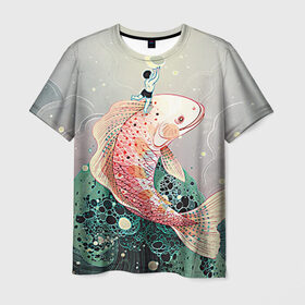 Мужская футболка 3D с принтом Рыба в Белгороде, 100% полиэфир | прямой крой, круглый вырез горловины, длина до линии бедер | волны | искусство | мальчик | рыба