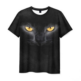 Мужская футболка 3D с принтом Черная кошка в Белгороде, 100% полиэфир | прямой крой, круглый вырез горловины, длина до линии бедер | глаза | киса | кот | котик | кошка | черная кошка