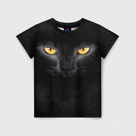 Детская футболка 3D с принтом Черная кошка в Белгороде, 100% гипоаллергенный полиэфир | прямой крой, круглый вырез горловины, длина до линии бедер, чуть спущенное плечо, ткань немного тянется | Тематика изображения на принте: глаза | киса | кот | котик | кошка | черная кошка