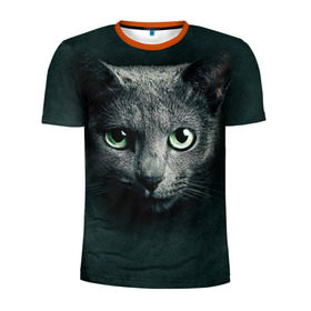 Мужская футболка 3D спортивная с принтом Серый кот в Белгороде, 100% полиэстер с улучшенными характеристиками | приталенный силуэт, круглая горловина, широкие плечи, сужается к линии бедра | киса | кот | котик | кошка | серый кот