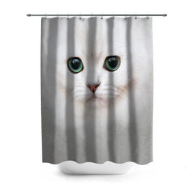 Штора 3D для ванной с принтом Белый котик в Белгороде, 100% полиэстер | плотность материала — 100 г/м2. Стандартный размер — 146 см х 180 см. По верхнему краю — пластиковые люверсы для креплений. В комплекте 10 пластиковых колец | белая кошка | киса | кот | котик | кошка