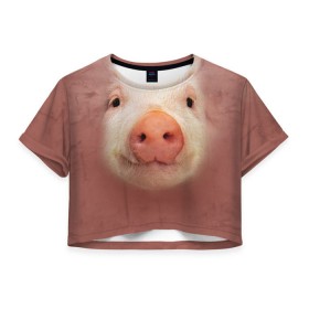 Женская футболка 3D укороченная с принтом Хрюшка в Белгороде, 100% полиэстер | круглая горловина, длина футболки до линии талии, рукава с отворотами | свинка | свинья | хрюшка